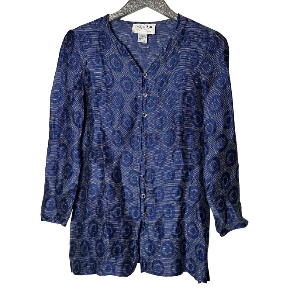 Vintage Oscar by Oscar De La Renta Blue Button Front Blouse